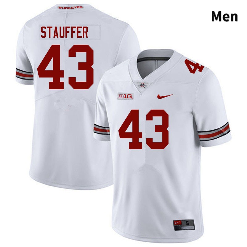 Ohio State Buckeyes Riordin Stauffer Men's #43 White Authentic Stitched College Football Jersey